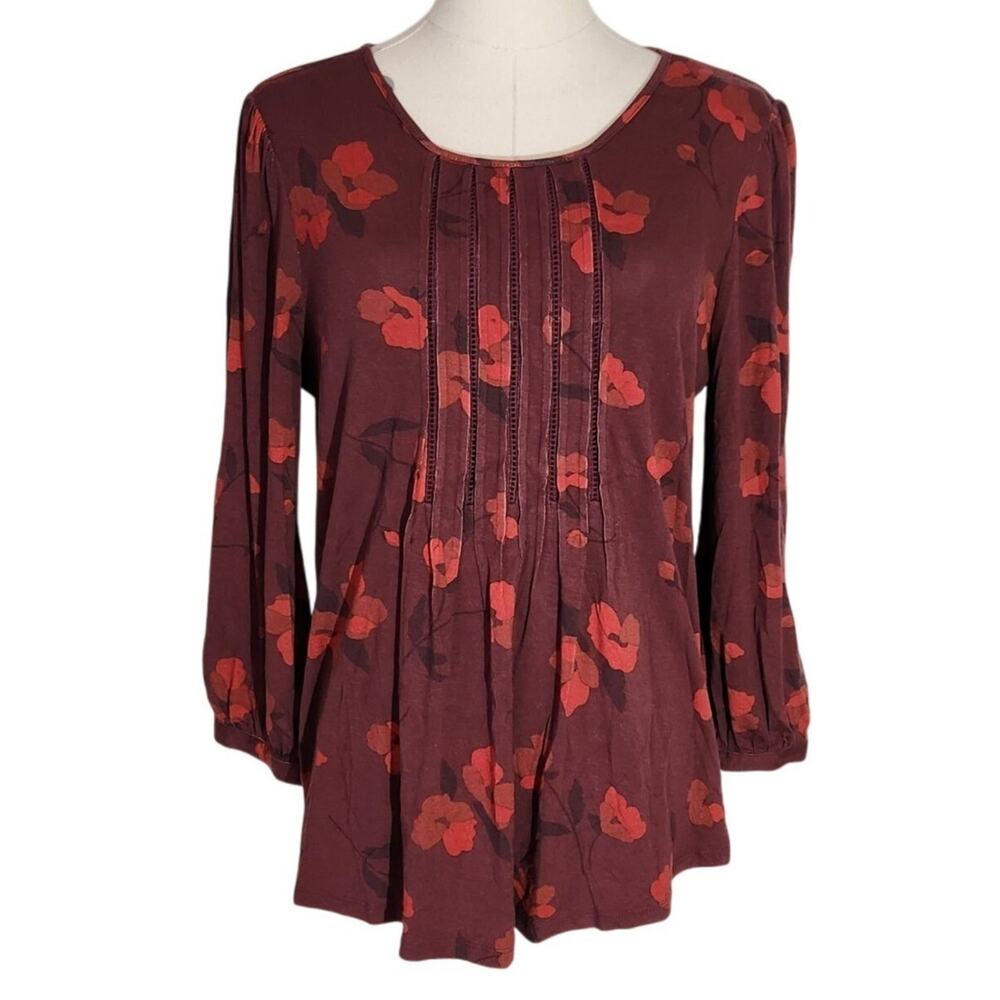 Daniel Rainn Red Floral Crochet Pintuck Blouse New With Tags Womens Size M